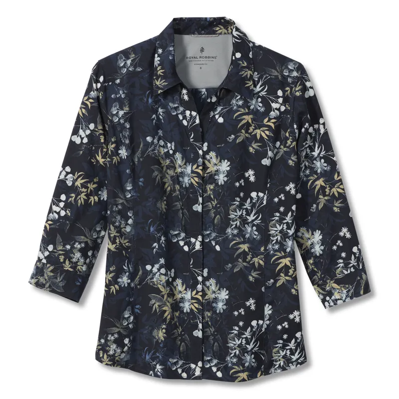 Royal Robbins Womens Expedition II 3/4 Sleeve Shirt Navy Zephyr Print-2
