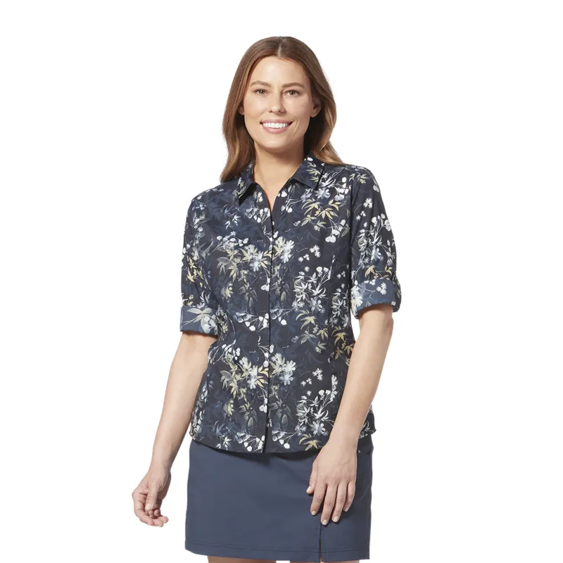 Royal Robbins Womens Expedition II 3/4 Sleeve Shirt Navy Zephyr Print-4