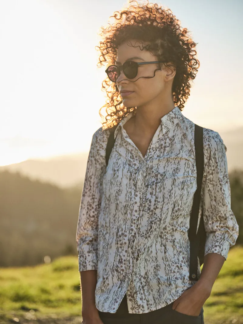 Royal Robbins Womens Expedition II 3/4 Sleeve Shirt Navy Zephyr Print-8