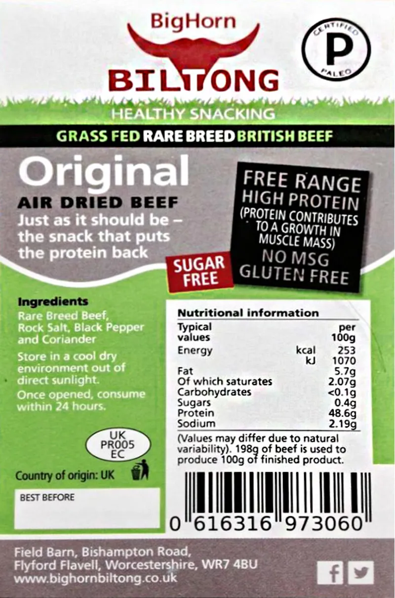 BigHorn Biltong Original Paleo 140g