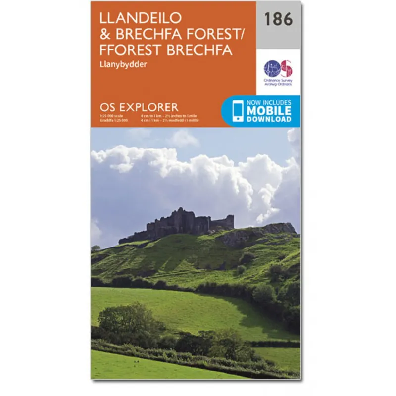 OS Explorer 186 Llandeilo and Brechfa Forest with Download Code