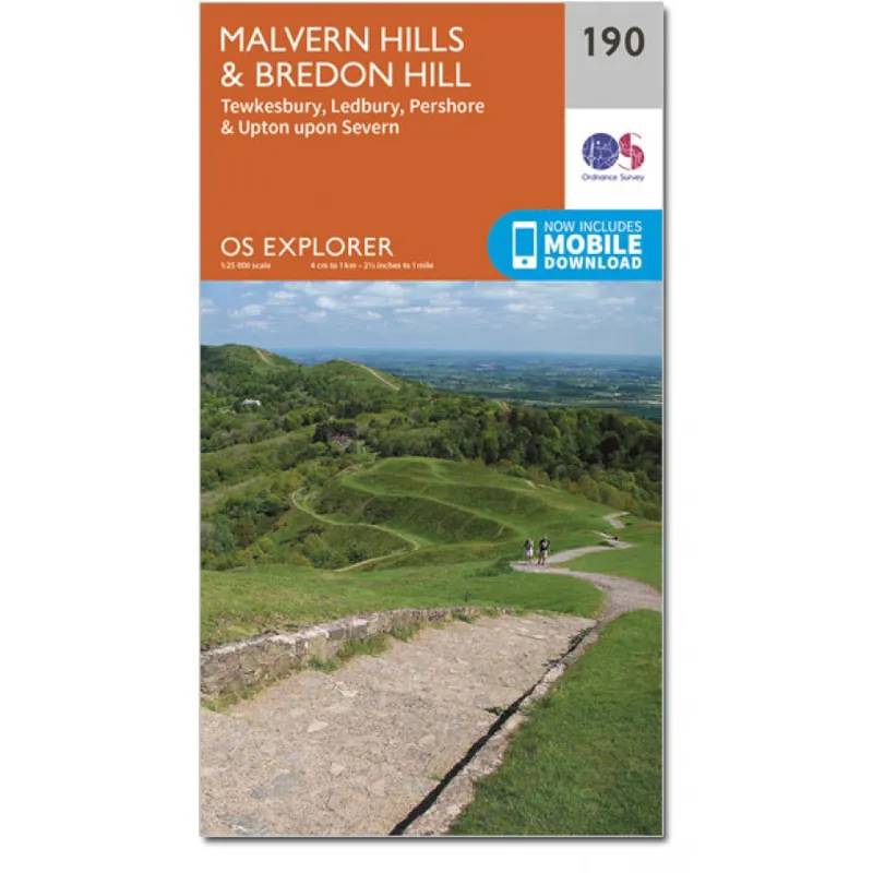 OS Explorer 190 Malvern Hills  and  Bredon Hill With Download Code