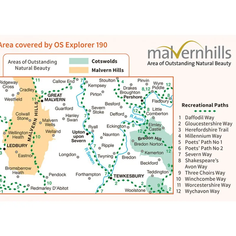 OS Explorer 190 Malvern Hills  and  Bredon Hill With Download Code-2
