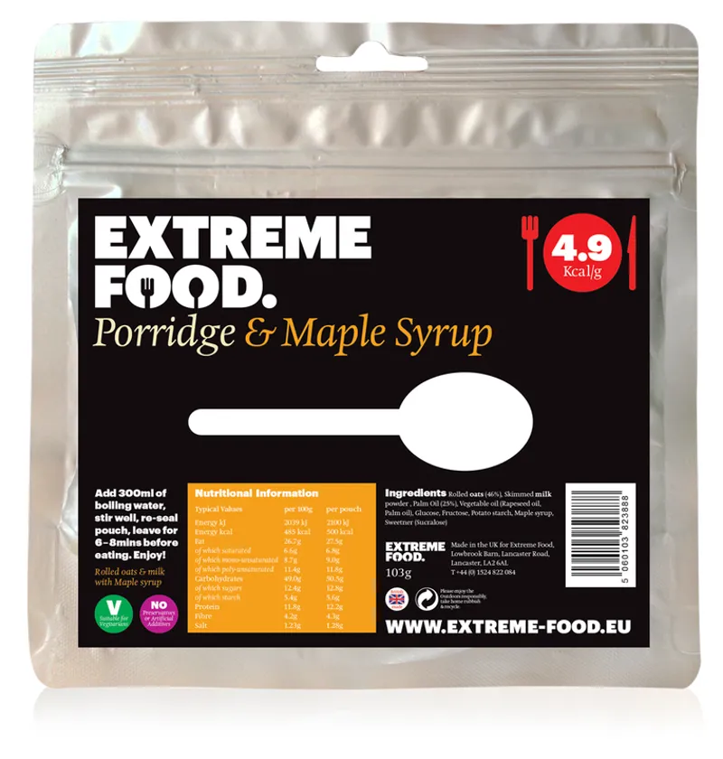 Extreme Food Freeze-dried Meals Porridge and Maple Syrup