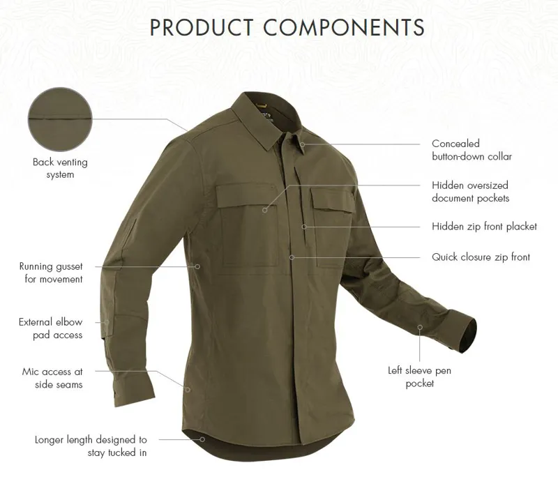 First Tactical Mens Tactix Long Sleeve BDU Shirt Khaki-4