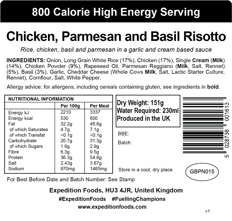 Expedition Foods Chicken Parmesan and Basil Risotto 800kcal-2