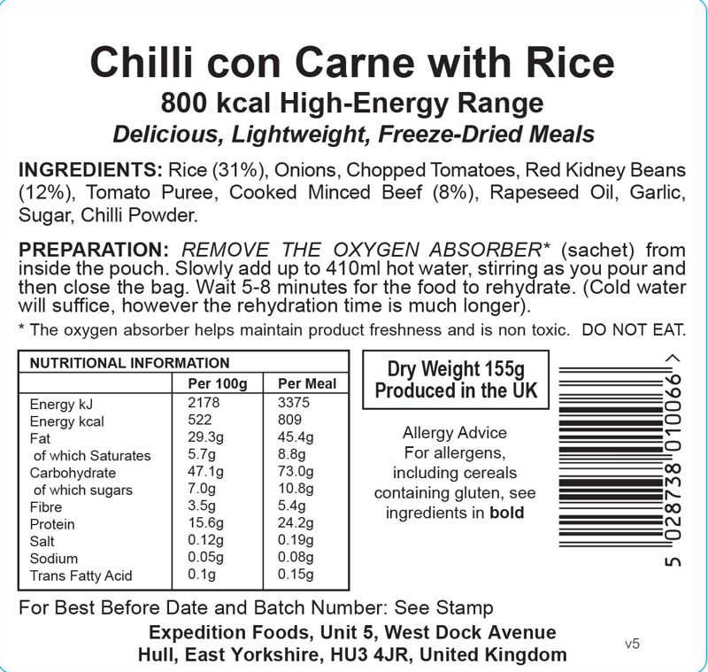 Expedition Foods Chilli con Carne Rice 800kcal-2
