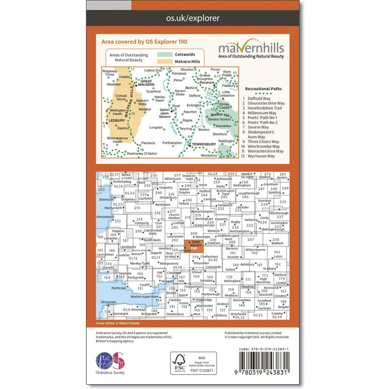 OS Explorer Active Map 190 Malvern Hills and Bredon Hill-1