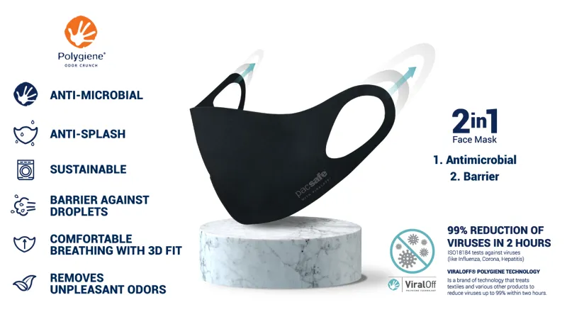 Pacsafe Protective and Reusable ViralOff Face Mask Black-1