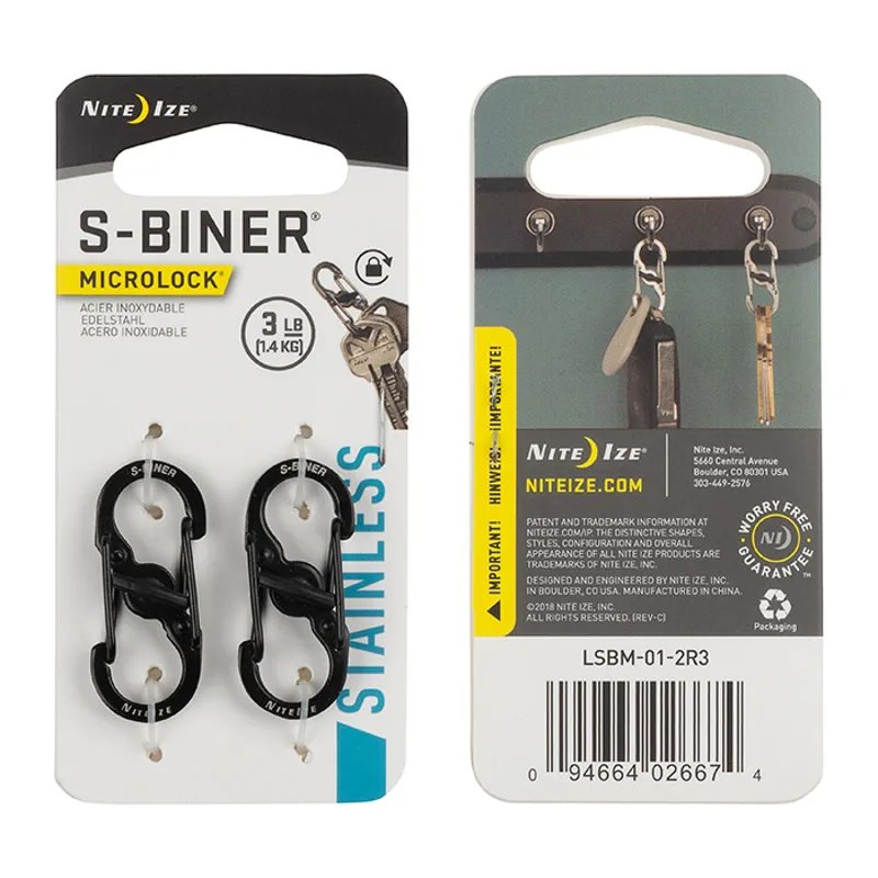 Niteize S-Biner Steel Microlock Black 2 Pack