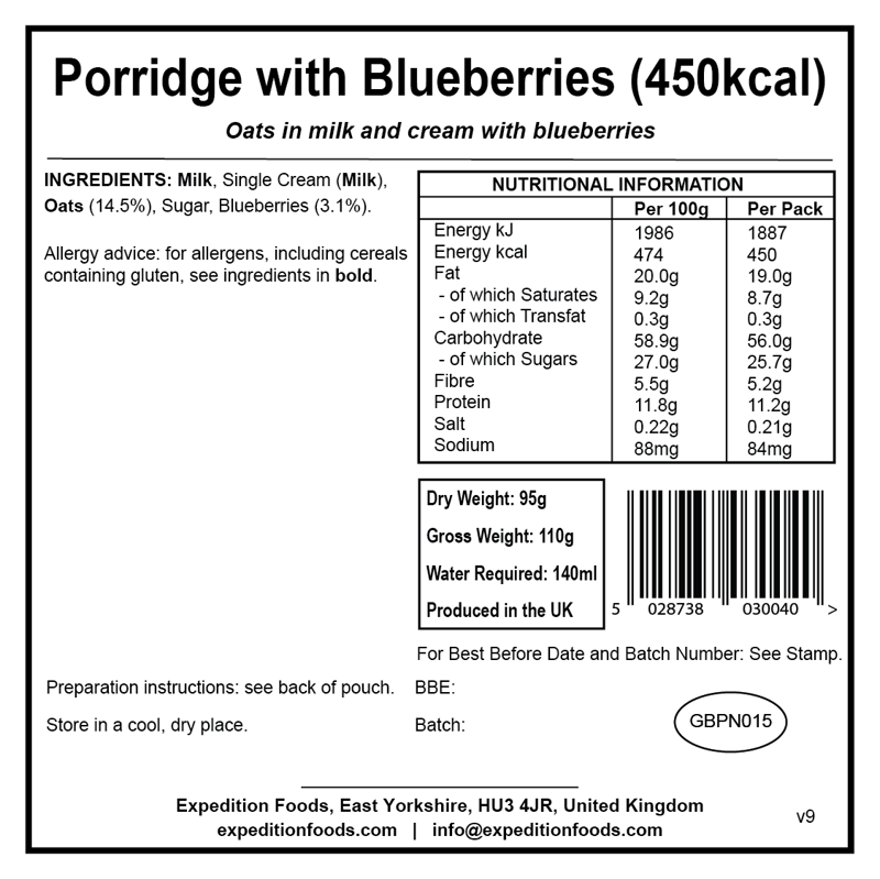 Expedition Foods Porridge with Blueberries 450kcal-2
