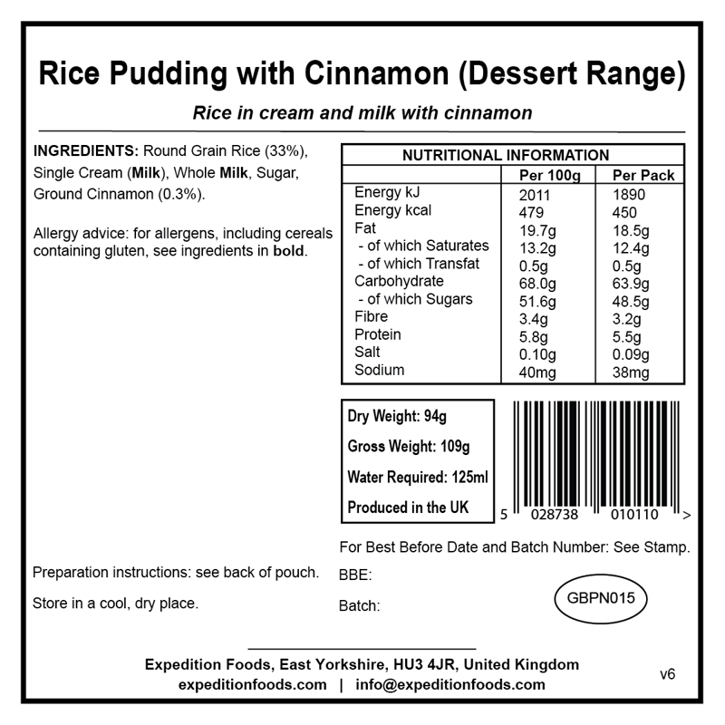Expedition Foods Rice Pudding Cinnamon 450kcal-2