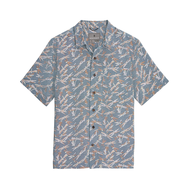 Royal Robbins Mens Camino Pucker Shirt Orion Blue Dragonfly Pattern 
