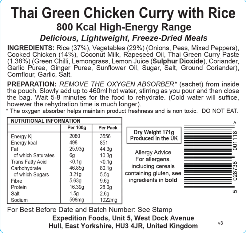 Expedition Foods Thai Green Chicken Curry Rice 800kcal-2