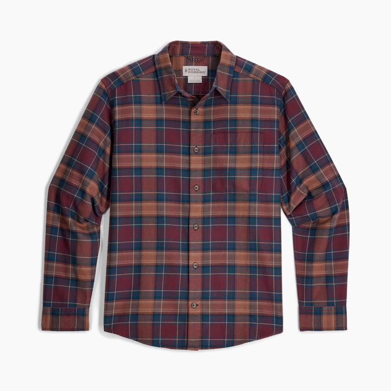 Royal Robbins Men's Lieback Organic Cotton Flannel Shirt Wine Oak Plaid