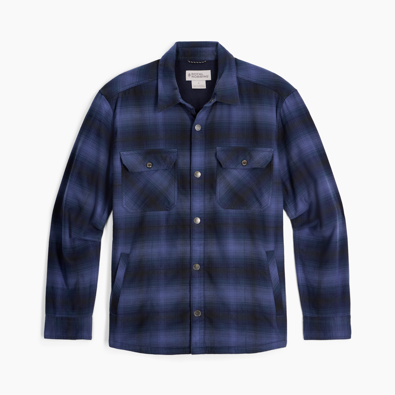 Royal Robbins Men's Vista Flannel Shacket Deep Blue Grizzly Plaid