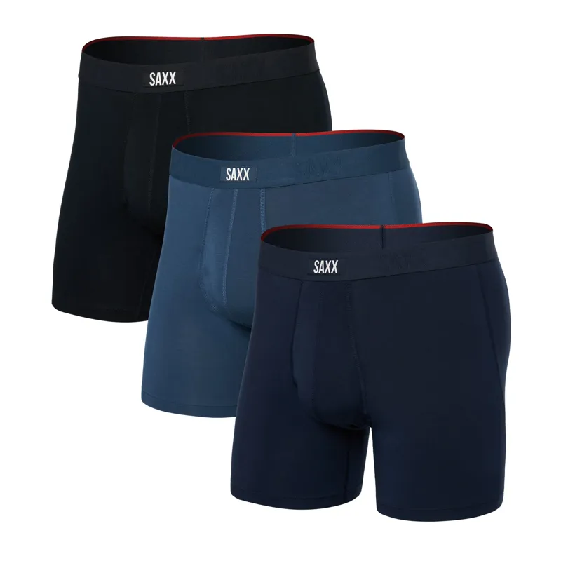 SAXX Men's Vibe Xtra Three-Pack Brief Boxers Denim/Nvy/Blk