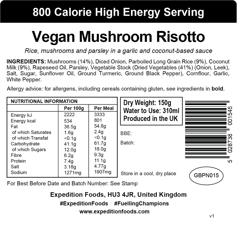 Expedition Foods Vegan Mushroom Risotto 800kcal-2