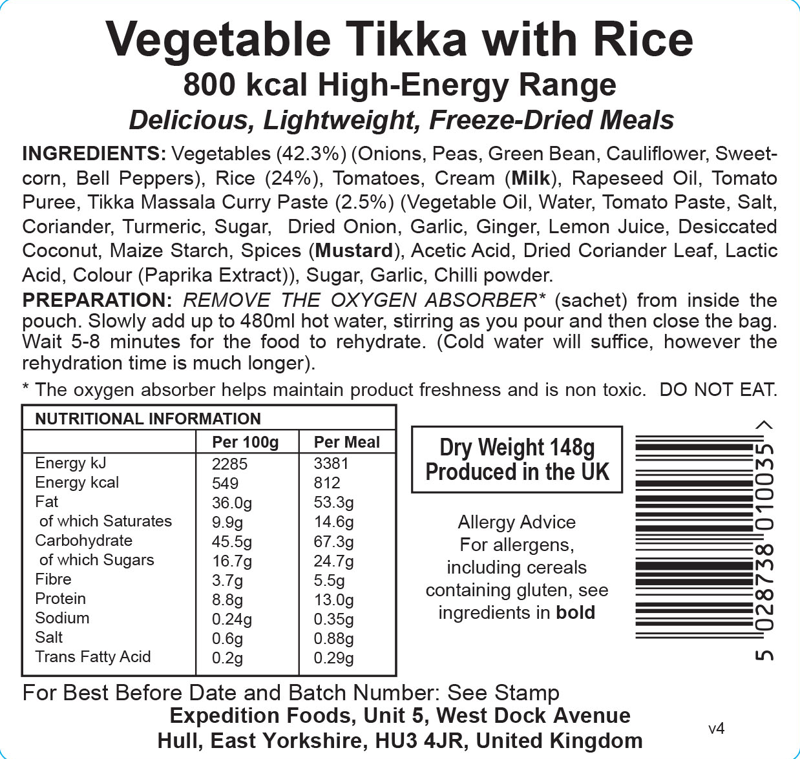 Expedition Foods Vegetable Tikka Rice 800kcal-2