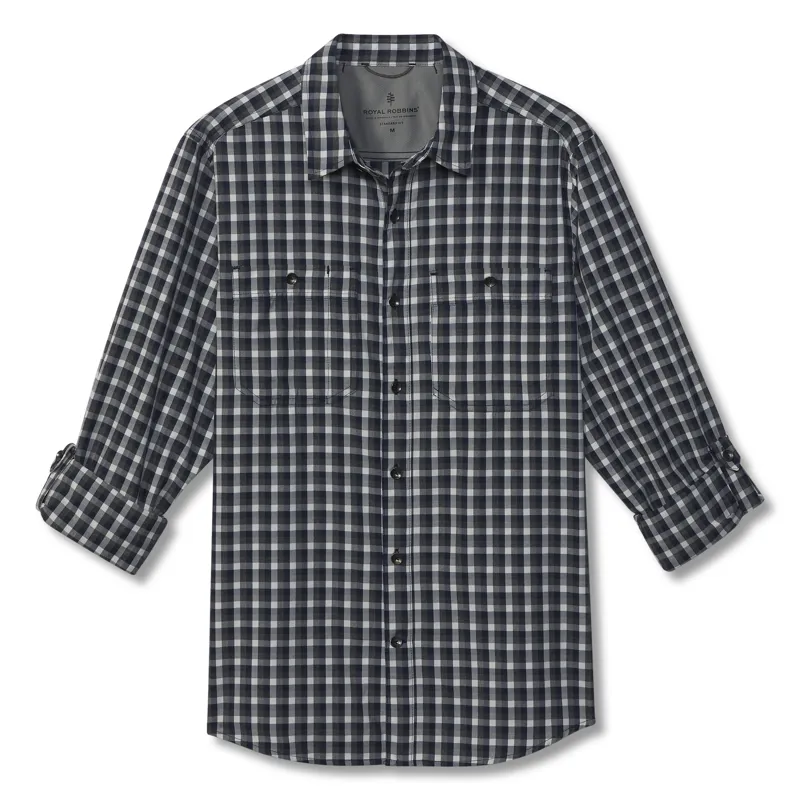 Royal Robbins Mens Bug Barrier Vista Dry Plaid LS Navy