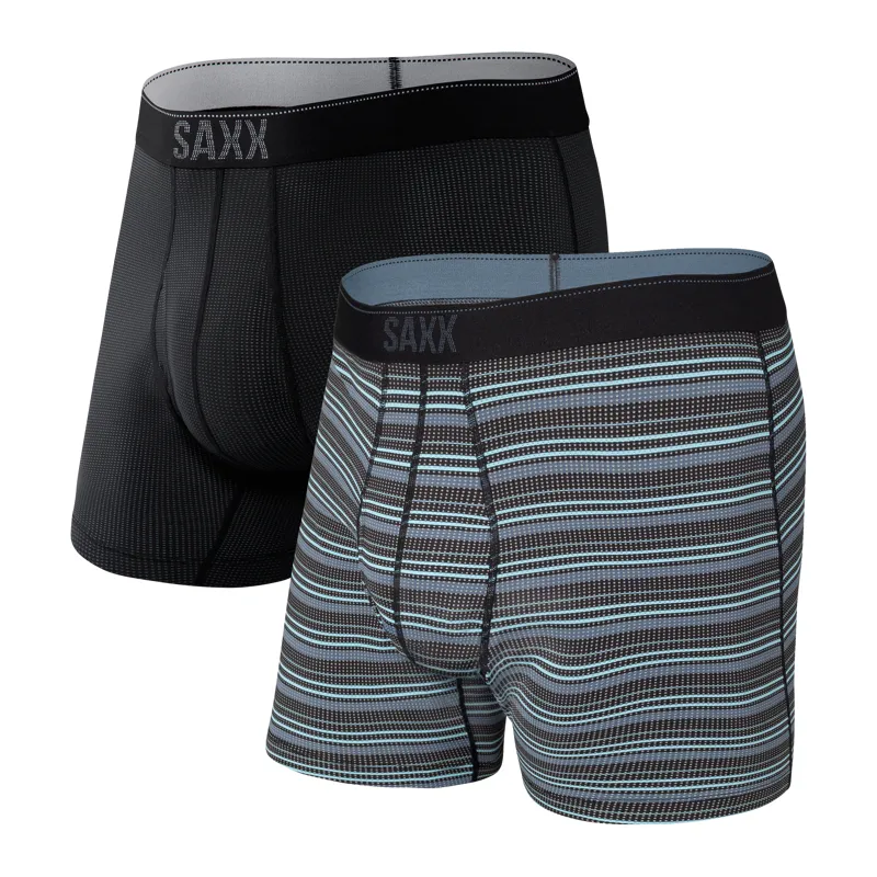 Saxx Men's Quest Quick Dry Mesh Boxer Brief Fly 2pk Sunrise Stripe / Black
